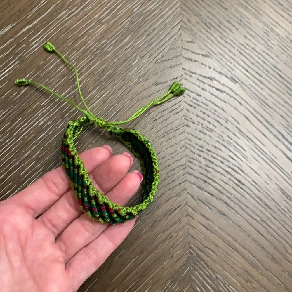 Green, maroon, olive green & burgundy handmade woven twine rope bracelet